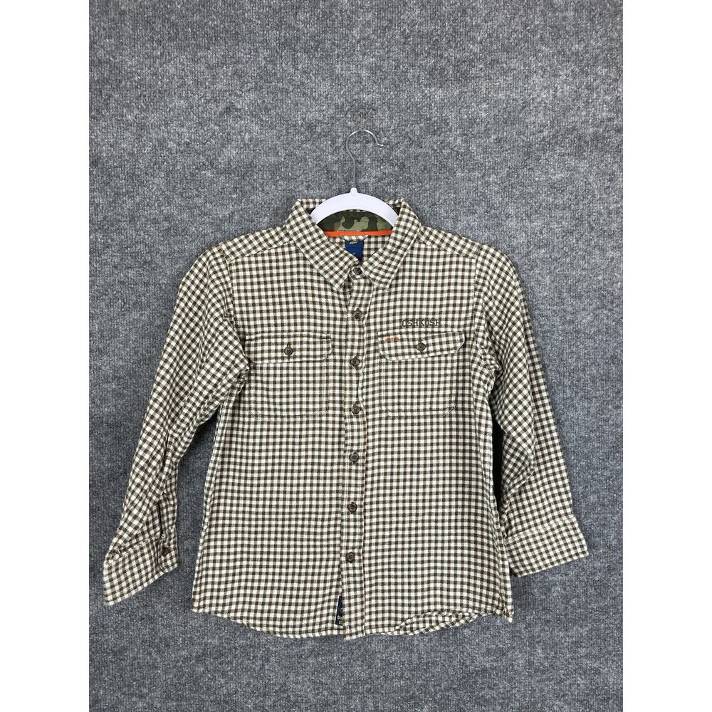 Oshkosh B'qosh Boys Flanel Shirt Crean Brown 100% Cotton Size 10